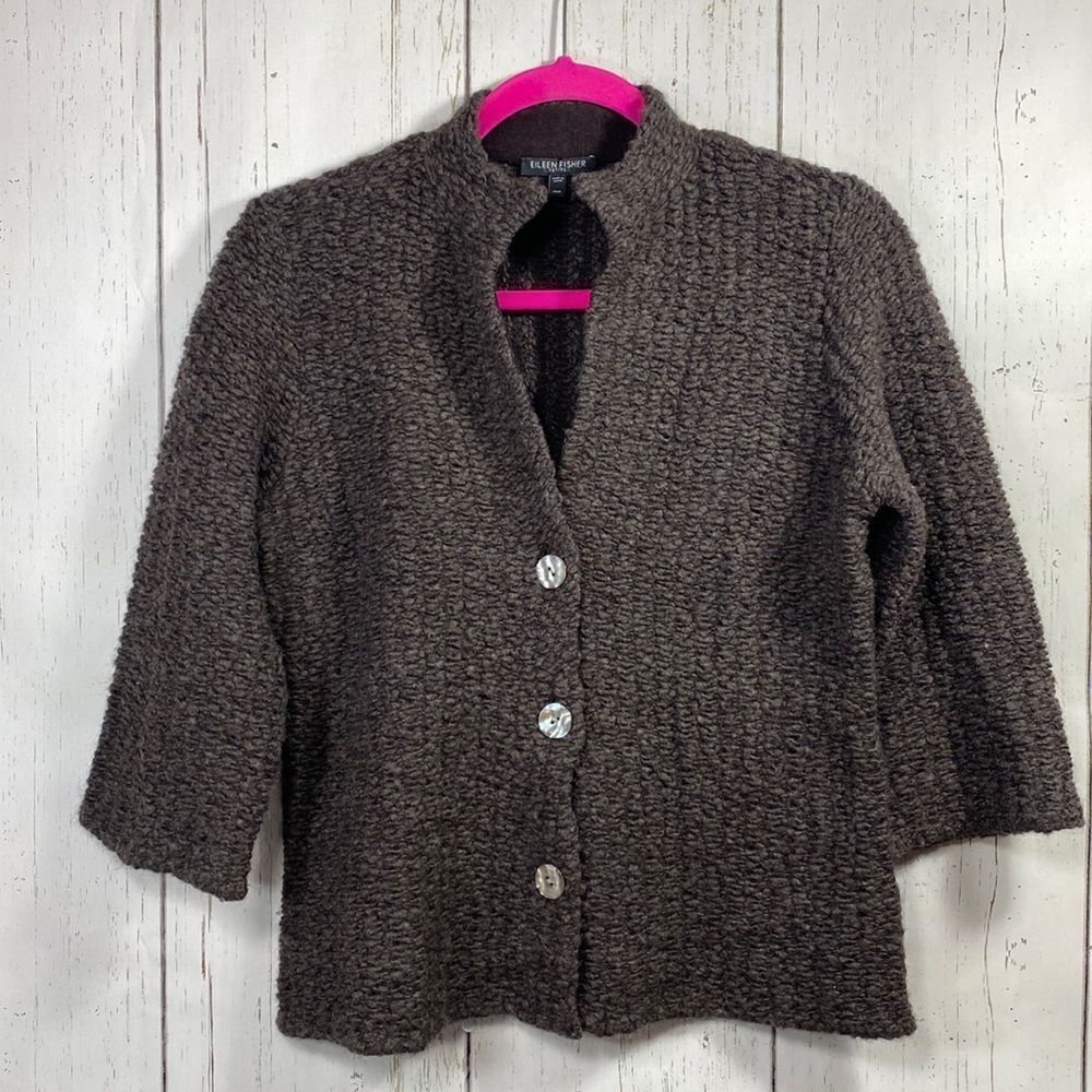 Eileen Fisher Alpaca Wool Cardigan Brown Minimalist Cozy Lagenlook MP Neutral